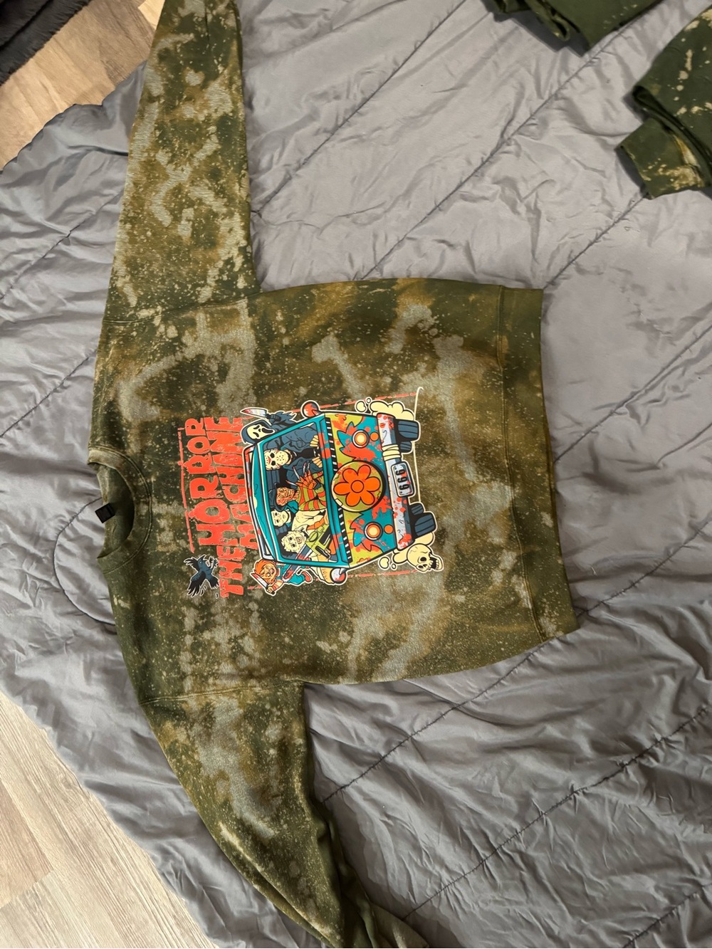Gildan Olive Green Tie-Dye Kids Sweatshirt with Colorful Van Graphic